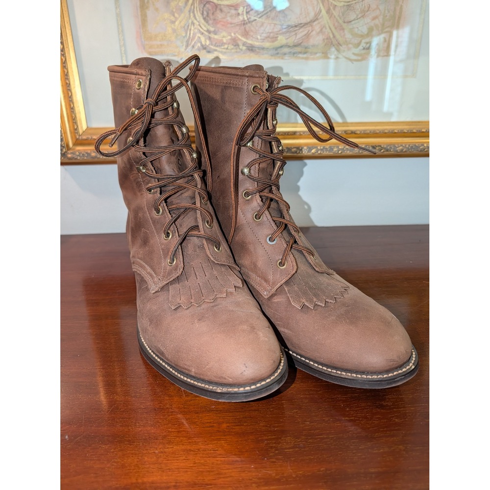 Laredo Mens 13 D Brown Leather Lace Up Packer Work Boots Made in USA 1225